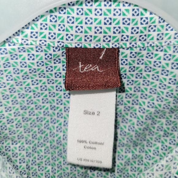 🔷️ Tea Collection Green Blue Geometric Print Button Front Cotton Shirt Boys 2T - Picture 2 of 5